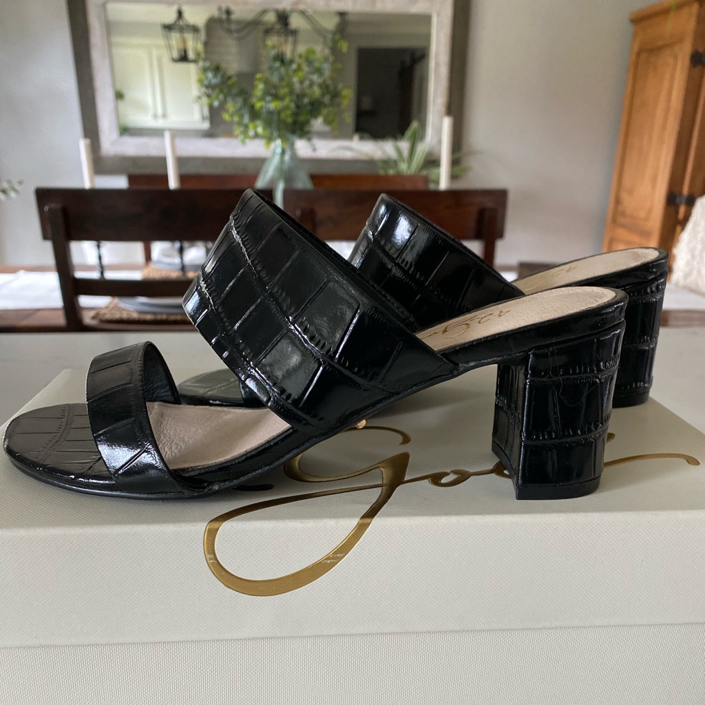 Brand New 42 Gold Liya Patent Croc Mule